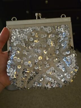 Sequin Silver Vintage Evening Clutch Bag